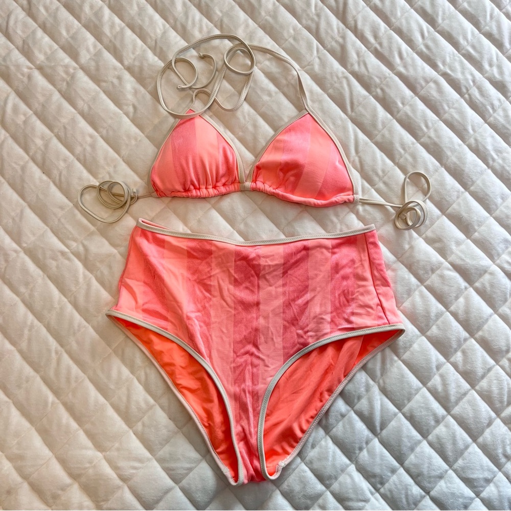 Aerie The Sun-Lover Shine Bikini Set Coral Crush Size S/M